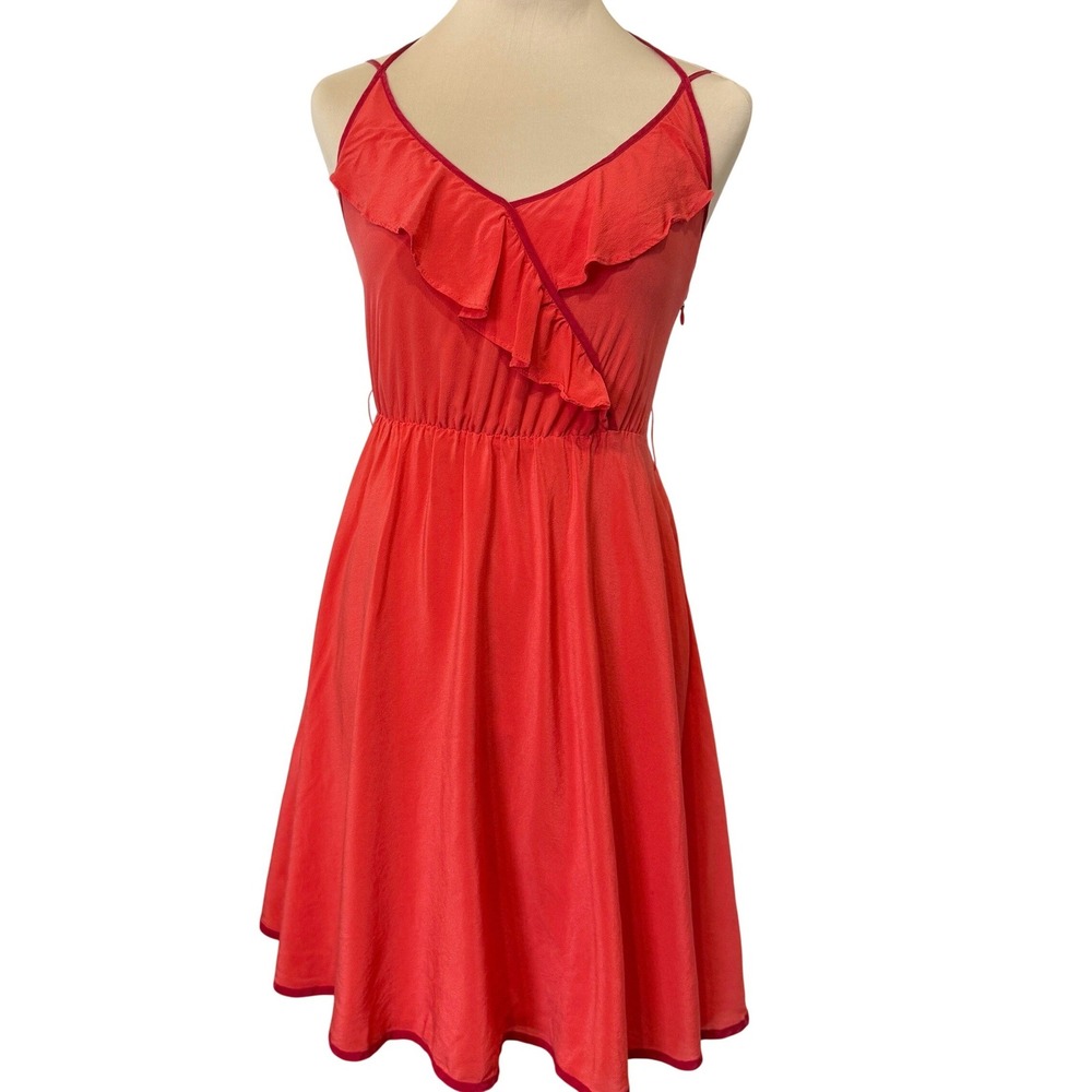 Girls from Savoy Anthropologie 100% Silk Dress Womens 0 Red Flowy Resort Party